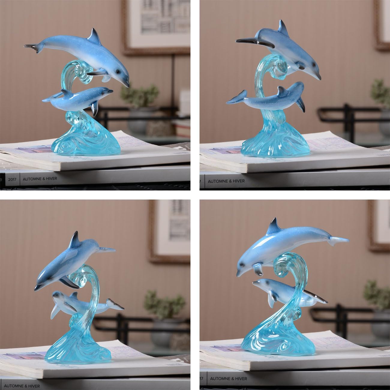 HAUCOZE Dolphin Decor Figurine Ocean Statue Modern Art Sculpture Home Gift for Bookshelf Living Room Office Polyresin 5.9 Inch