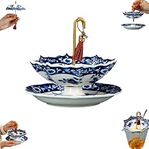Ceramic Umbrella Tea Strainer, Classical Umbrella Tea Strainer with Matching Base, Blue & White Ceramic Umbrella Shaped Teas Strainers with Tassel, Ceramics Teas Infusers for Coffee Brewing Blue