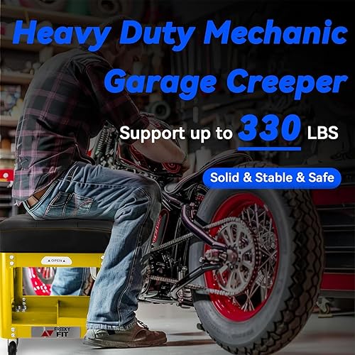 Miniatura 12 de Rolling Creeper - Asiento de garaje para hombres, taburete mecánico acolchado con bandeja de herramientas de almacenamiento para garaje, taburete