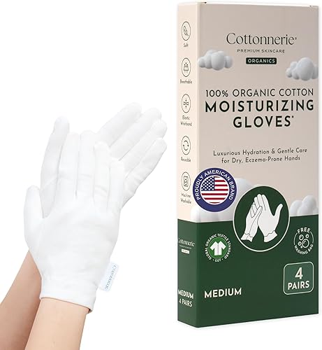 Cottonnerie - 4 pares de guantes de algodón orgánico para manos secas para dormir, guantes hidratantes durante la noche, guantes hidratantes de