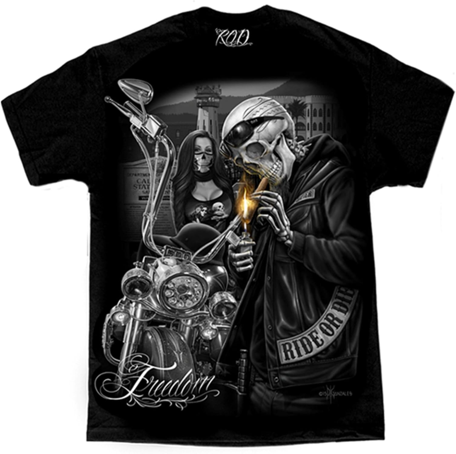 Men's David Gonzales Art DGA Freedom Prison Tower Ride Or Die Motorcycle T Shirt