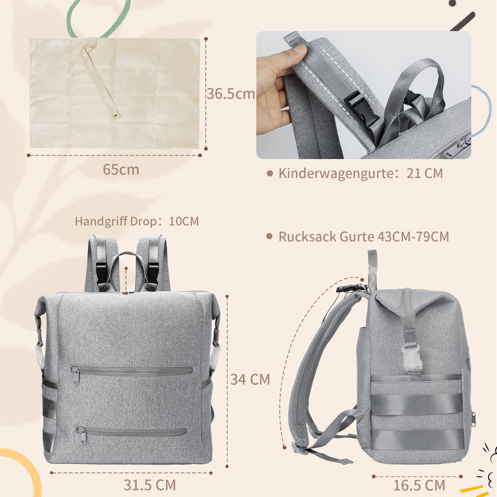 MISS FONG Borsa fasciatoio, zaino grande, con 10 tasche per pannolini
