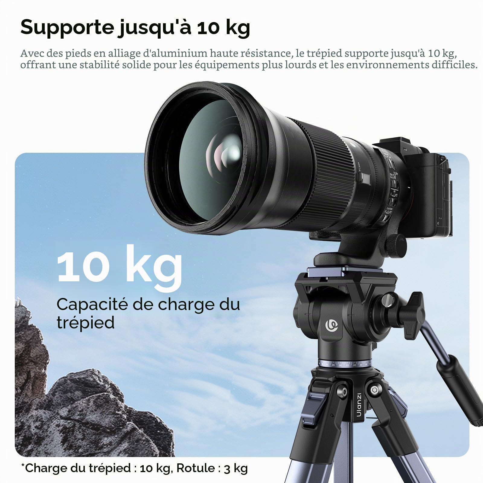 ULANZI 157cm Trépied Appareil Photo, Trépied Vidéo avec Tête Hydraulique 360° &-70°/+90° Tilt Pan, avec Support pour Téléphone et Arca Swiss, Compatible avec Canon, Nikon, Sony, iPhone, Samsung