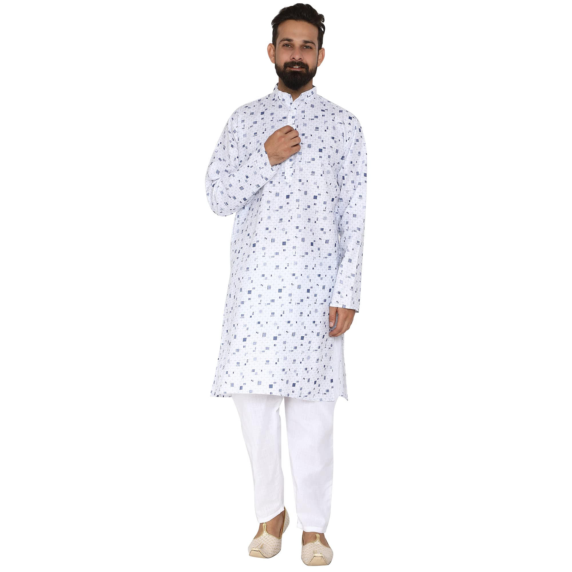 CLARZOMen's Casual Cotton Blend Printed Kurta Pajama Set For Men