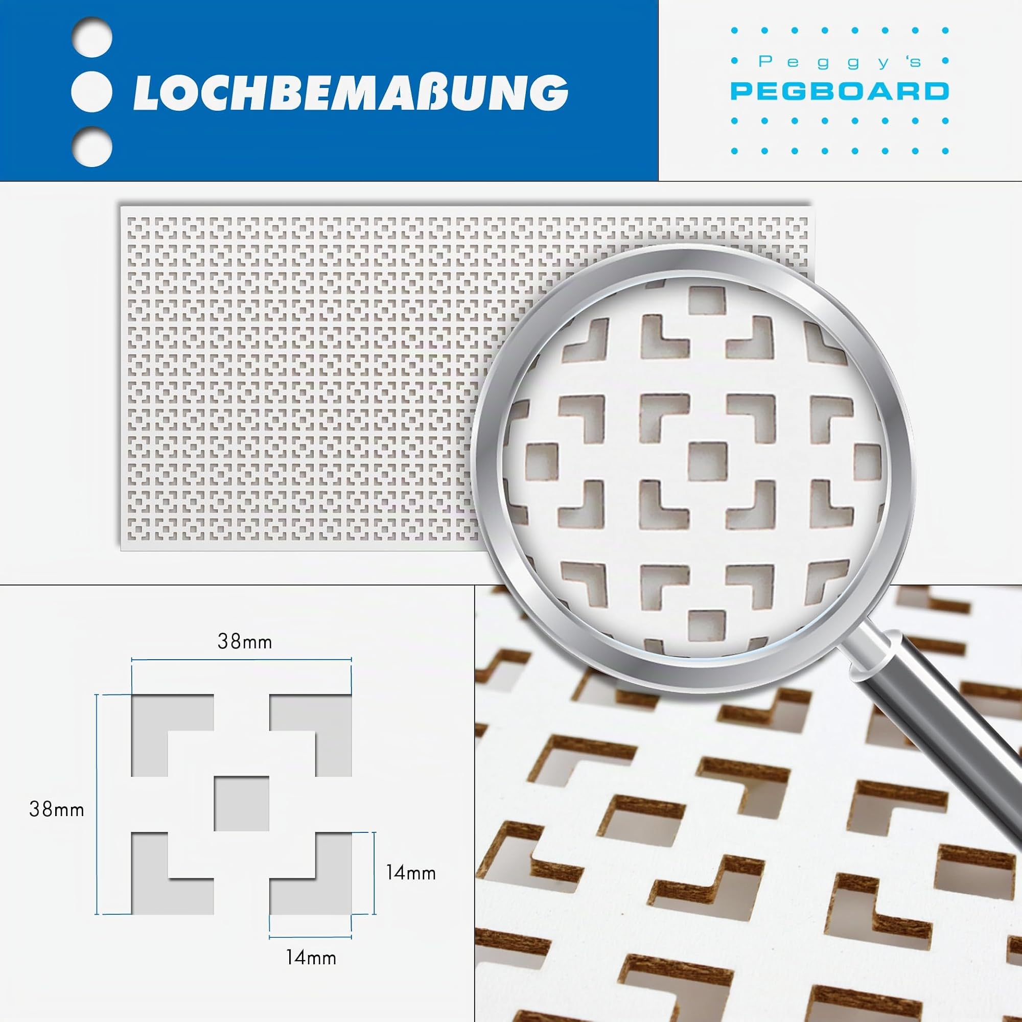 PEGBOARD - Malaga parete forata 122x61x0,3 cm, pannello MDF laccato bianco - Made in Germany - Rivestimento termosifone, porta, paravento o griglia di ventilazione