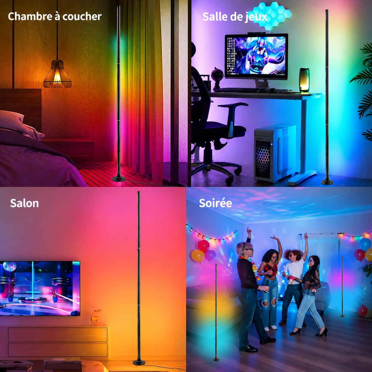 LED Stehlampe RGB Dimmbar, 2 Stück, 120cm | Fernbedienung & App, 16 Millionen Farben, Musik-Sync, DIY-Modus