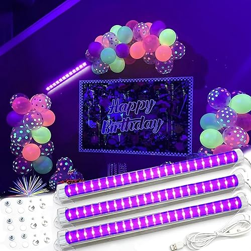 Paquete de 3 barras LED de luz negra, 30 W (10 W cada uno), bombilla integrada T5, lámpara negra para póster de luz negra, decoraciones de Halloween