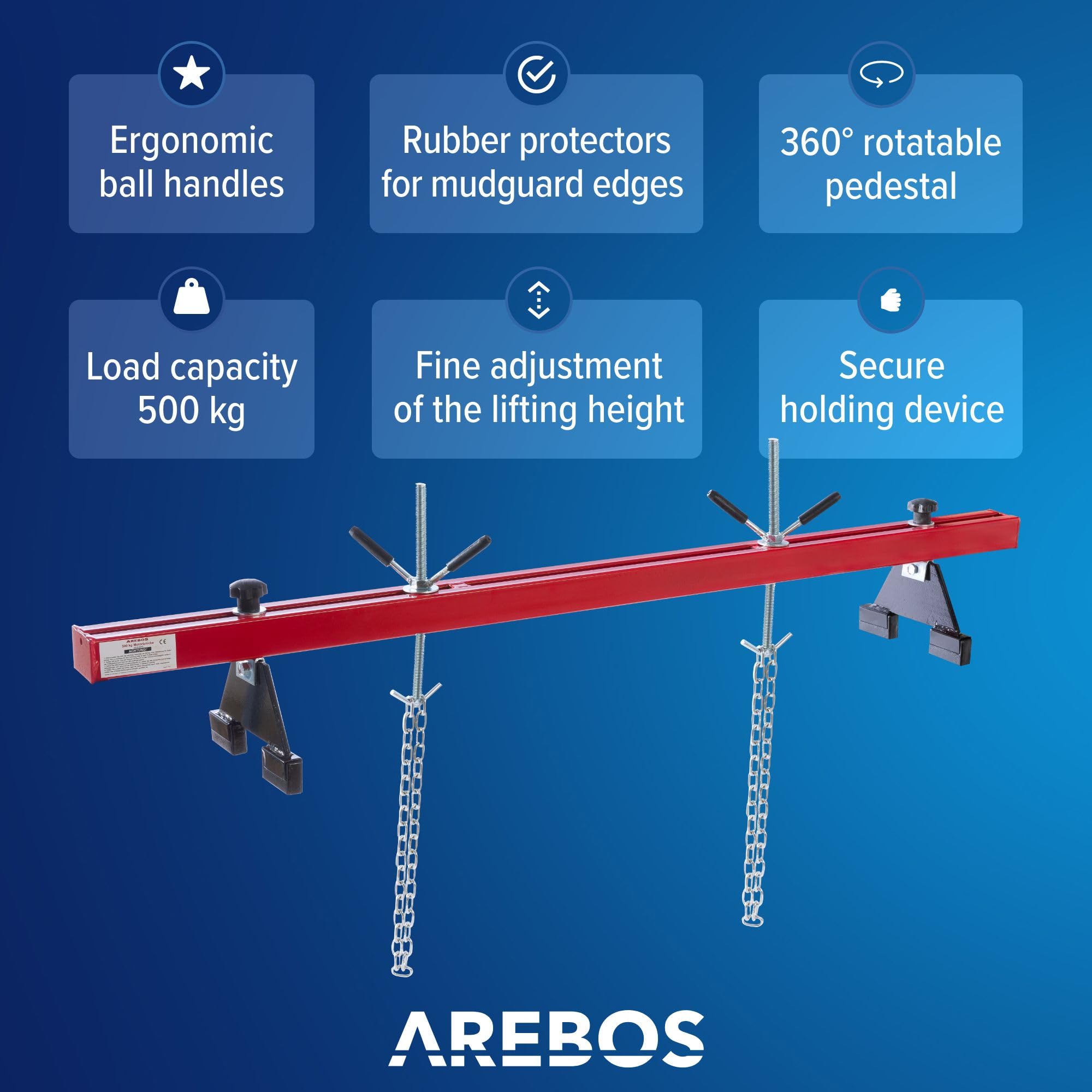Arebos Motor Bridge 500kg [730-1480mm] belka poprzeczna skrzydła silnik podnośnik silnik podpora silnik belka poprzeczna silnik | stal malowana | czerwony