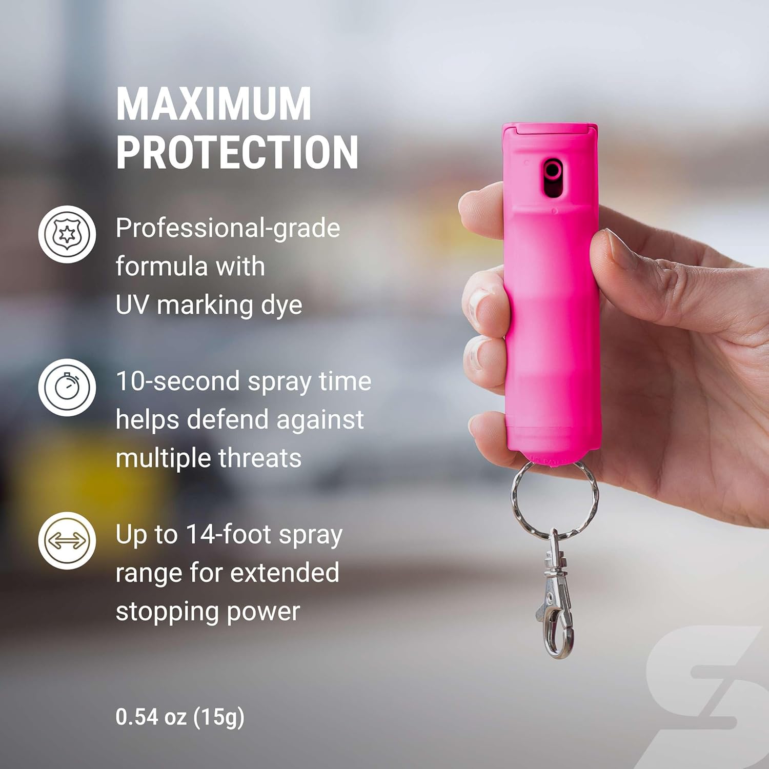 SABRE Pepper Spray with Fast Flip Top Safety & Snap‑Clip Keychain for Self Defense - Maximum Police Strength OC with UV Marking Dye,Finger Grip, 10‑Sec. Spray, 14ft Range, Made in USA