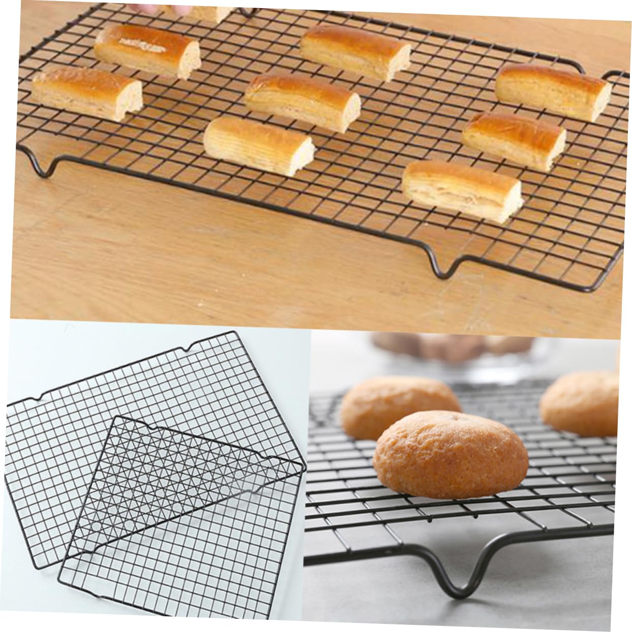 HAKIDZEL 2pcs Cake Cooling Rack Baking Rack for Biscuits Bread Kitchen Tool for Drying Desserts Sturdy Wire Design Silver Finish