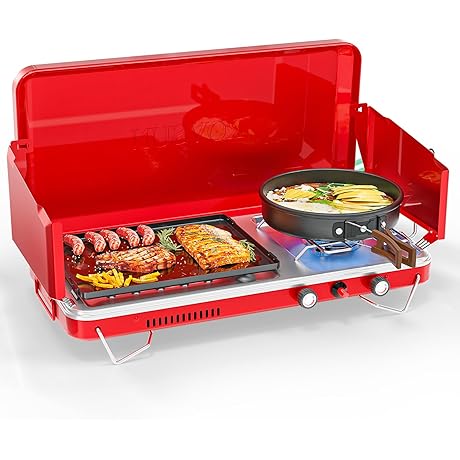ROVSUN 2-in-1 Propane Griddle & Stove: Portable Camping Companion