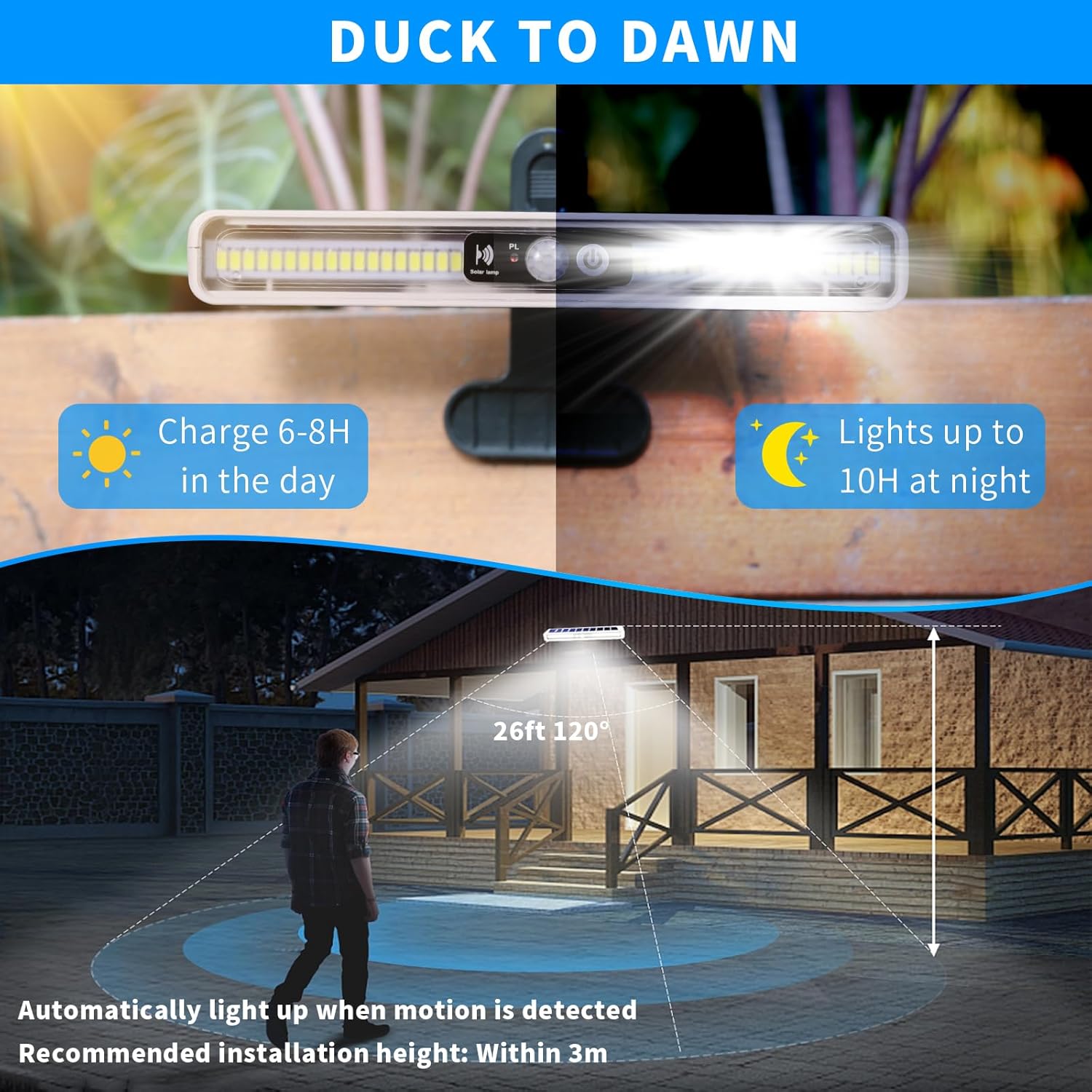 Clip On Solar Motion Lights Outdoor Waterproof, 2 Pack Motion Sensor Outdoor Lights with 36 LEDs, 6000K, Portable Solar Powered Security Light for Fence Garage Camping(White)