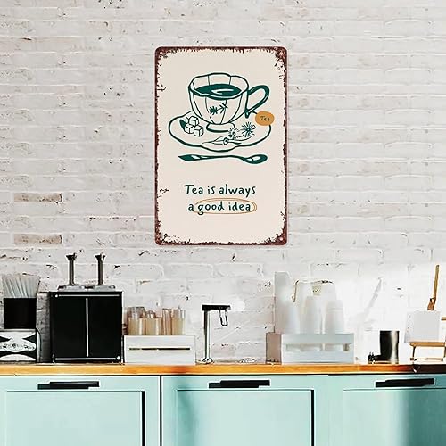 Miniatura 4 de Cartel de metal de hojalata retro con texto en inglés Tea Is Always A Good Idea para decoración de pared en el hogar, habitación, pasillo, baño,