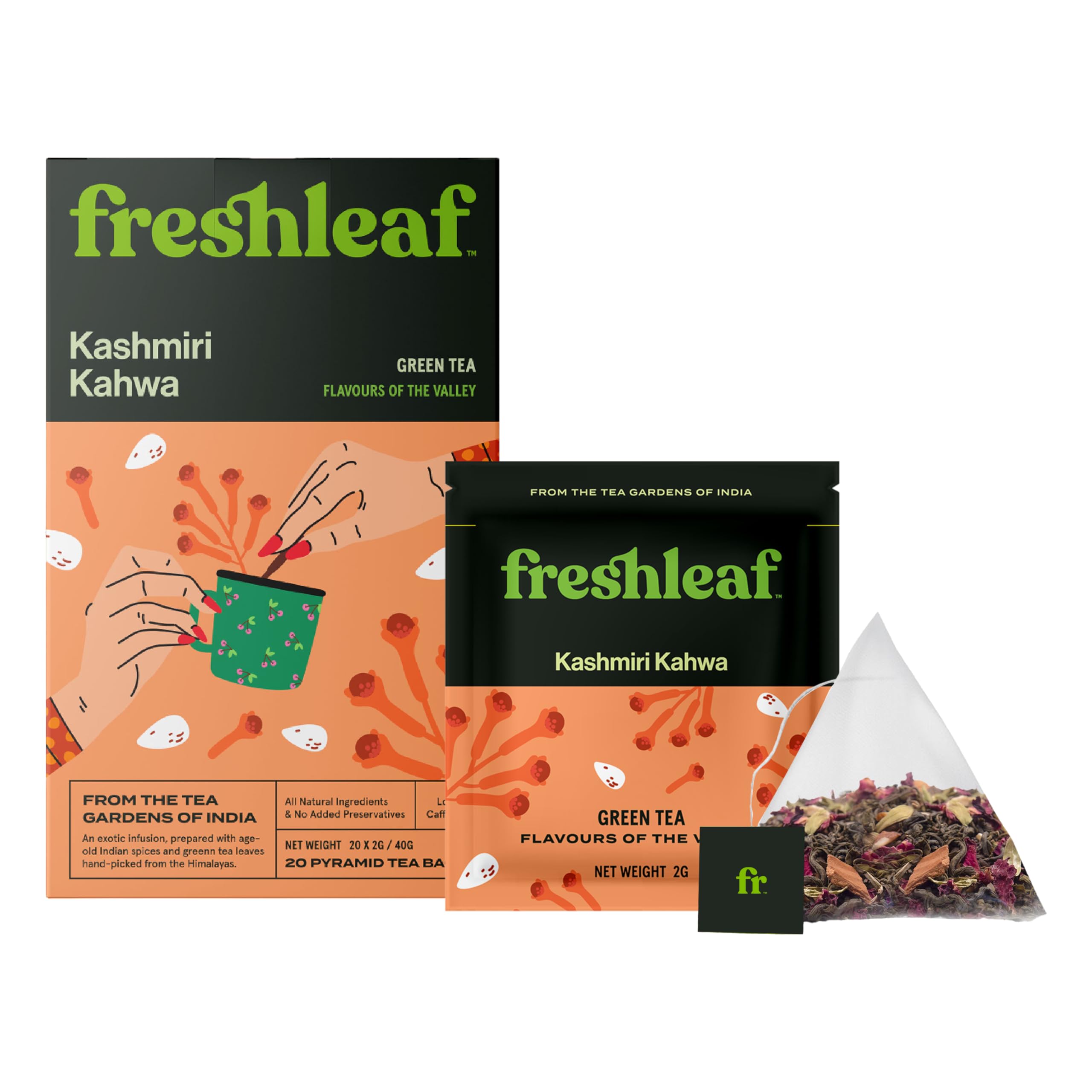FRESHLEAF Green Tea Loaded With Anti-Oxidants, 100% Whole Long Leaf Naturally Handpicked Green Tea, 20 Pyramid Tea Bags Each Pack (Kashmiri Kahwa, 20 Tea Bags) (20 Count (Pack of 1)) (B08ZYPZ76G) Amazon Price History, Amazon Price Tracker