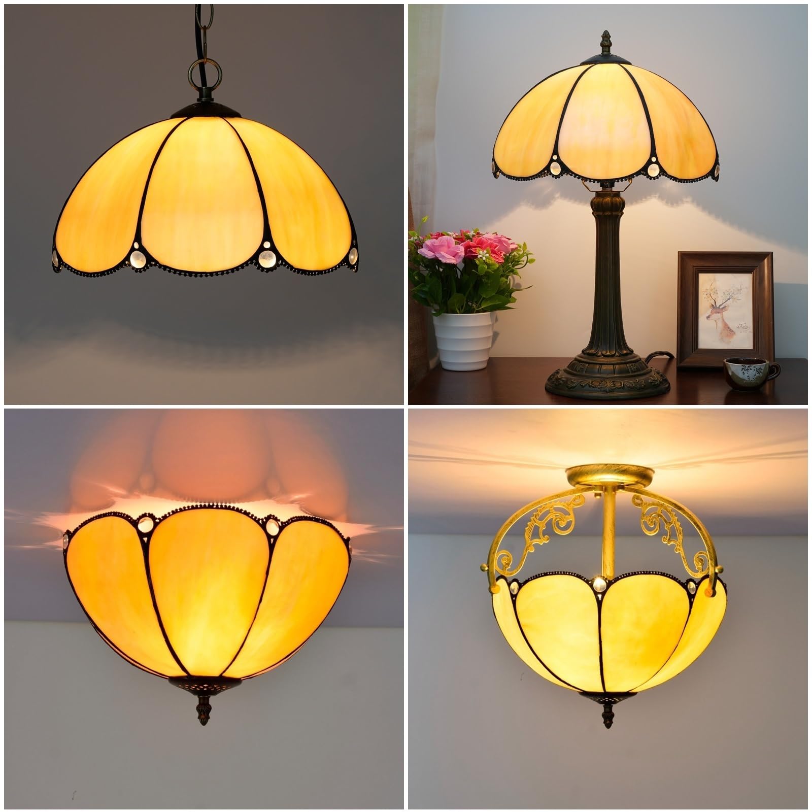 Nur Ersatz for Tiffany-Lampenschirm, 30,5 cm warmer Kürbis-Buntglas-Deckenlampenschirm im Vintage-Stil, Art Deco, for Tischlampen, Stehlampen, Pendelleuchten