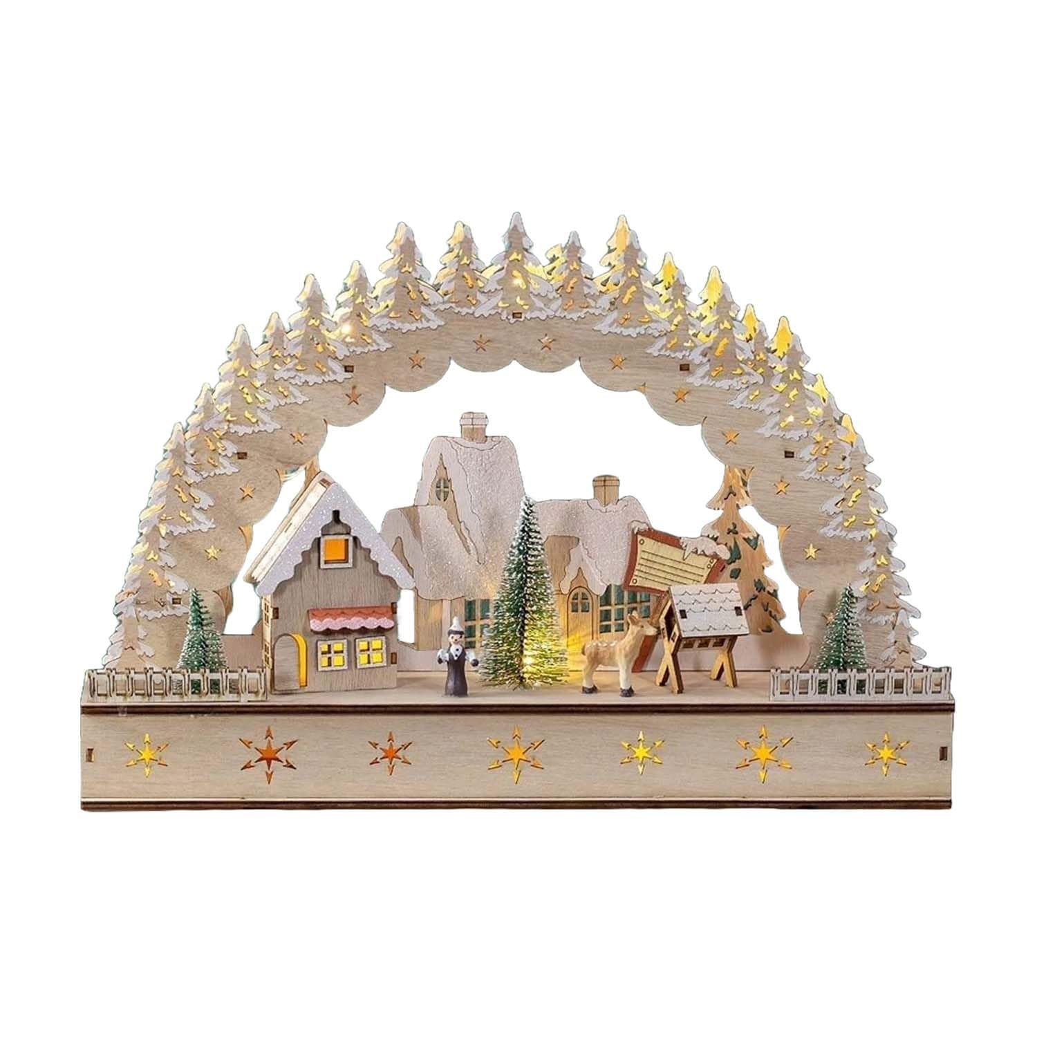 LED Wooden Christmas House Scene - Tabletop Decoration - 40cm
