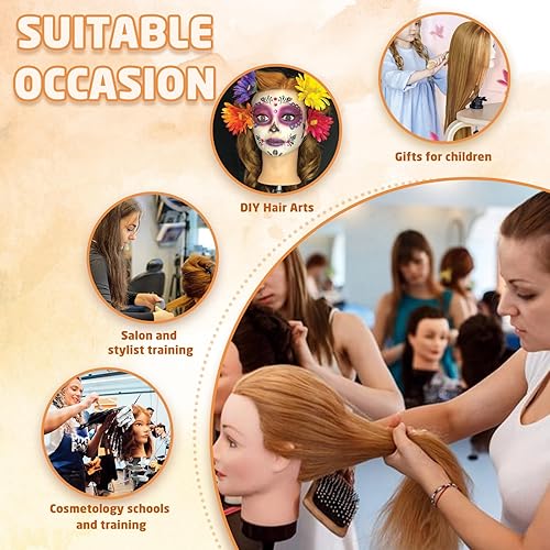 Miniatura 7 de Firstwon Cabeza de maniquí de cabello humano - Cabeza de muñeca de maniquí de cosmetología con 80% cabello real para peluquería, práctica de