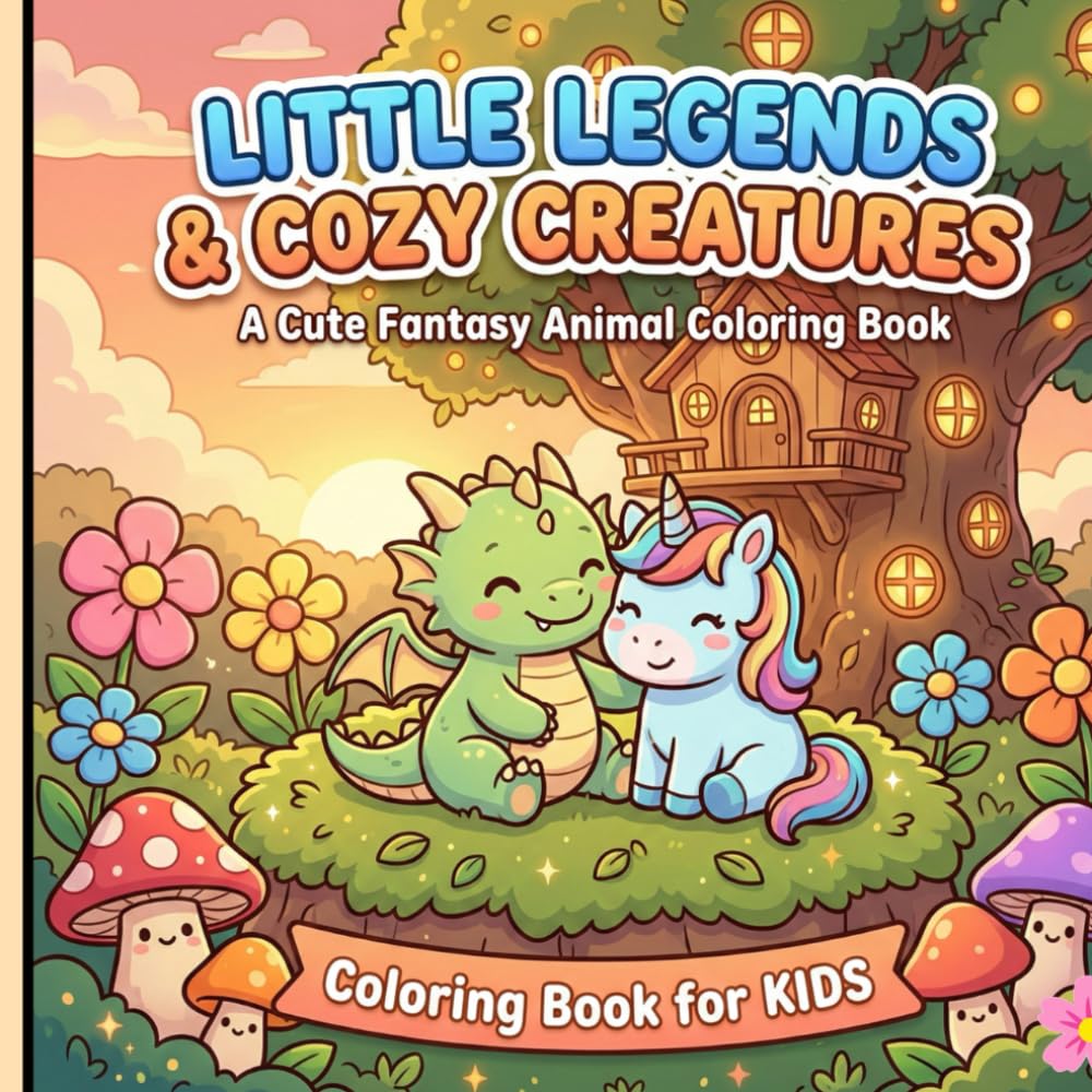 Little Legends & Cozy Creatures: A Cute Fantasy Animal Coloring Book: Adorable & Easy-to-Color Scenes Featuring Dragons, Unicorns, and Magical Friends in Whimsical Worlds.