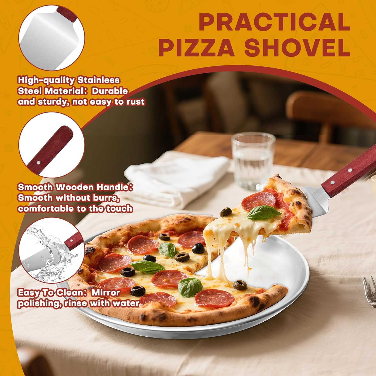 9 Pieces Pizza Pan Riser Stands Sets with 3 Metal Pizza Table Stands 3 Pizza Pans and 3 Wood Handle Pie Server Pizza Serving Tray Display Stands for Pizza Party Dessert Cheese Baking (9 PCS)