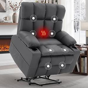 Korser Oversized Dual Motor Power Lift Recliner with Massage and Heat, Extra Wide Electric Recliner with Adjustable Headrest, Cupholders, USB Ports, Black