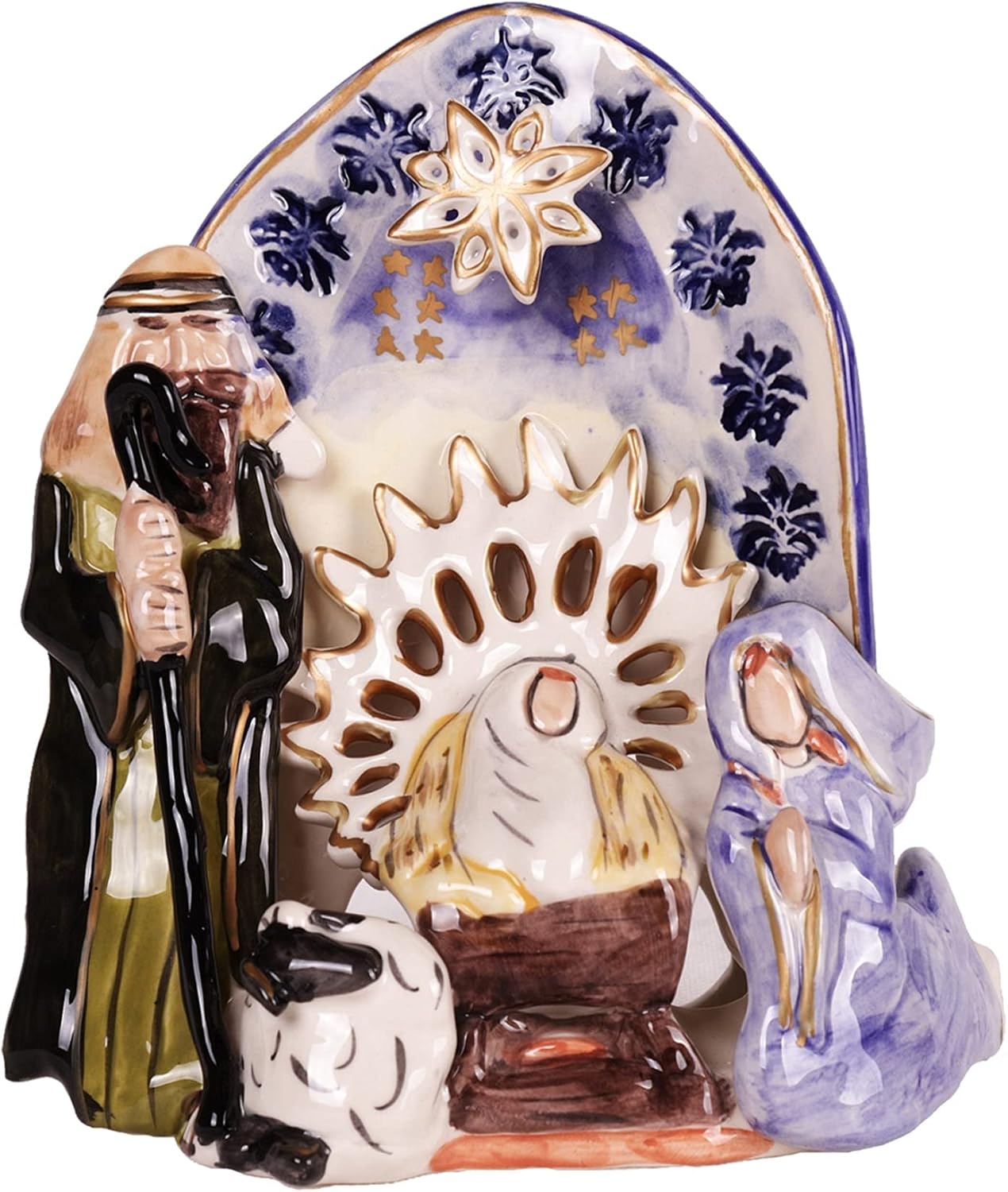 Blue Sky Clayworks 995059 Traditional Nativity Tealight Holder, 7.5-inch Height