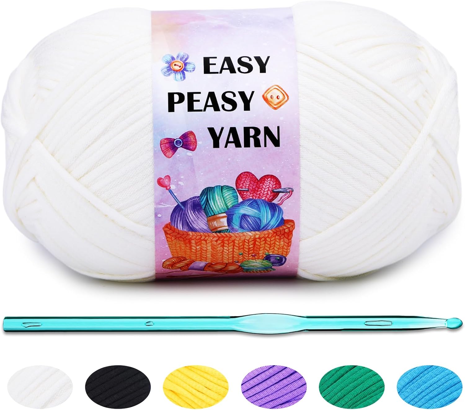 Fadoub Yarn for Crocheting,300G White Yarn, Easy Peasy Yarn