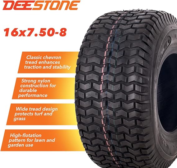 Deestone 16x7.50-8 D265 Lawn & Grass Tire 69A3 16x7.50x8 4 Ply T/L Multi-Traction Pattern