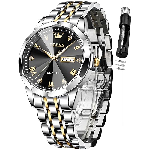 OLEVS Watch for Men Diamond Business Dress Analog Quartz Stainless