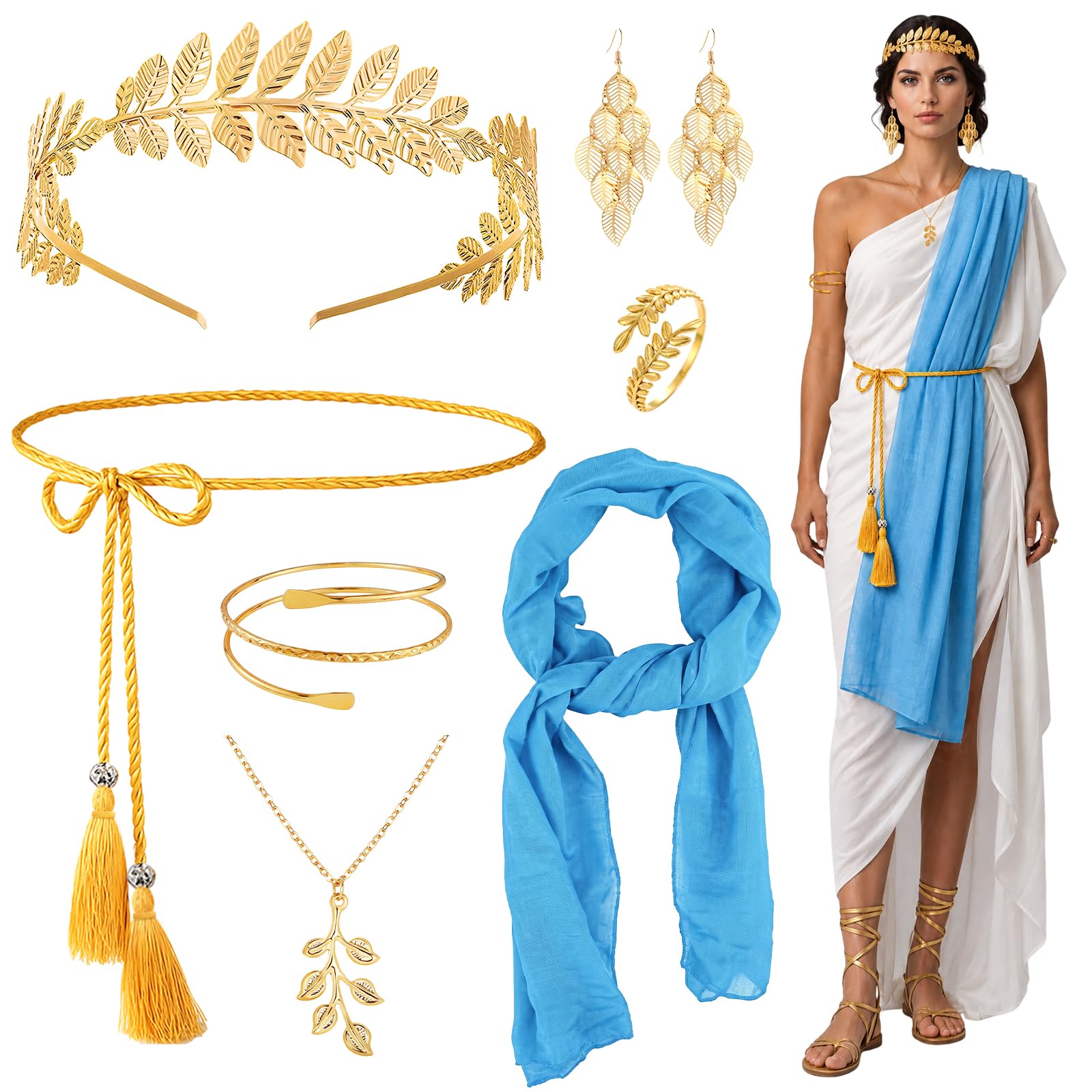 BYLUBON 7 Pcs Greek Goddess Costume Accessories Women Roman Toga โ image 1