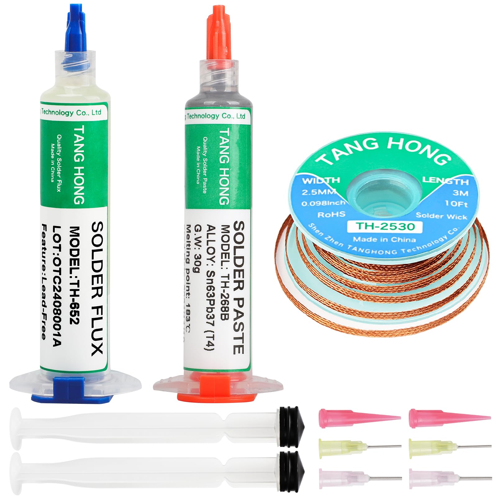 Solder Flux,Solder Paste,and Solder Wick,No Clean Flux (1 Pack),Sn63 Pb37 Lead Solder Paste (1 Pack),10Ft Desoldering Wick Braid (1 Pack),For Widely Used In Various Soldering