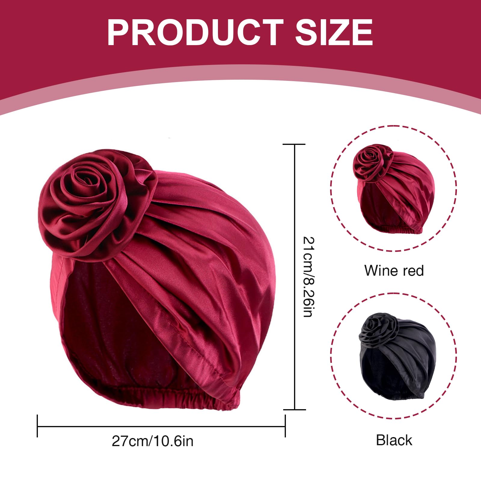 atnayo 2PCS Silk Bonnet, Satin Bonnets for Sleeping Bathing Hair Bonnet with Silky Wide Elastic Band for Curly Hair Multicolour - Image 2