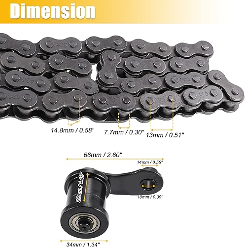 Miniatura 3 de X AUTOHAUX 1 Unidades Motocicleta Mini Bike Cadena Tensor Rodillo con Resorte 420 Cadena 42L Enlace para Baja Motorsports Mini Bike MB165 MB200
