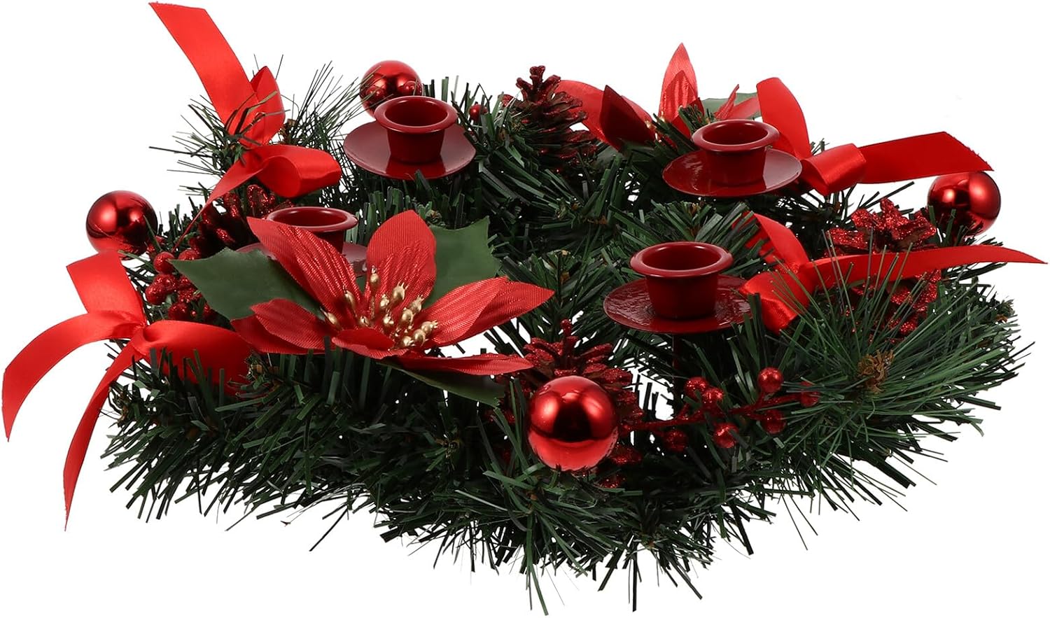 GANAZONO Christmas Wreath Candlestick 12-inch Red Wreath Candle Holder Vintage Wedding Candle Stand Decorative Desktop Adornment for Holiday and Party Use