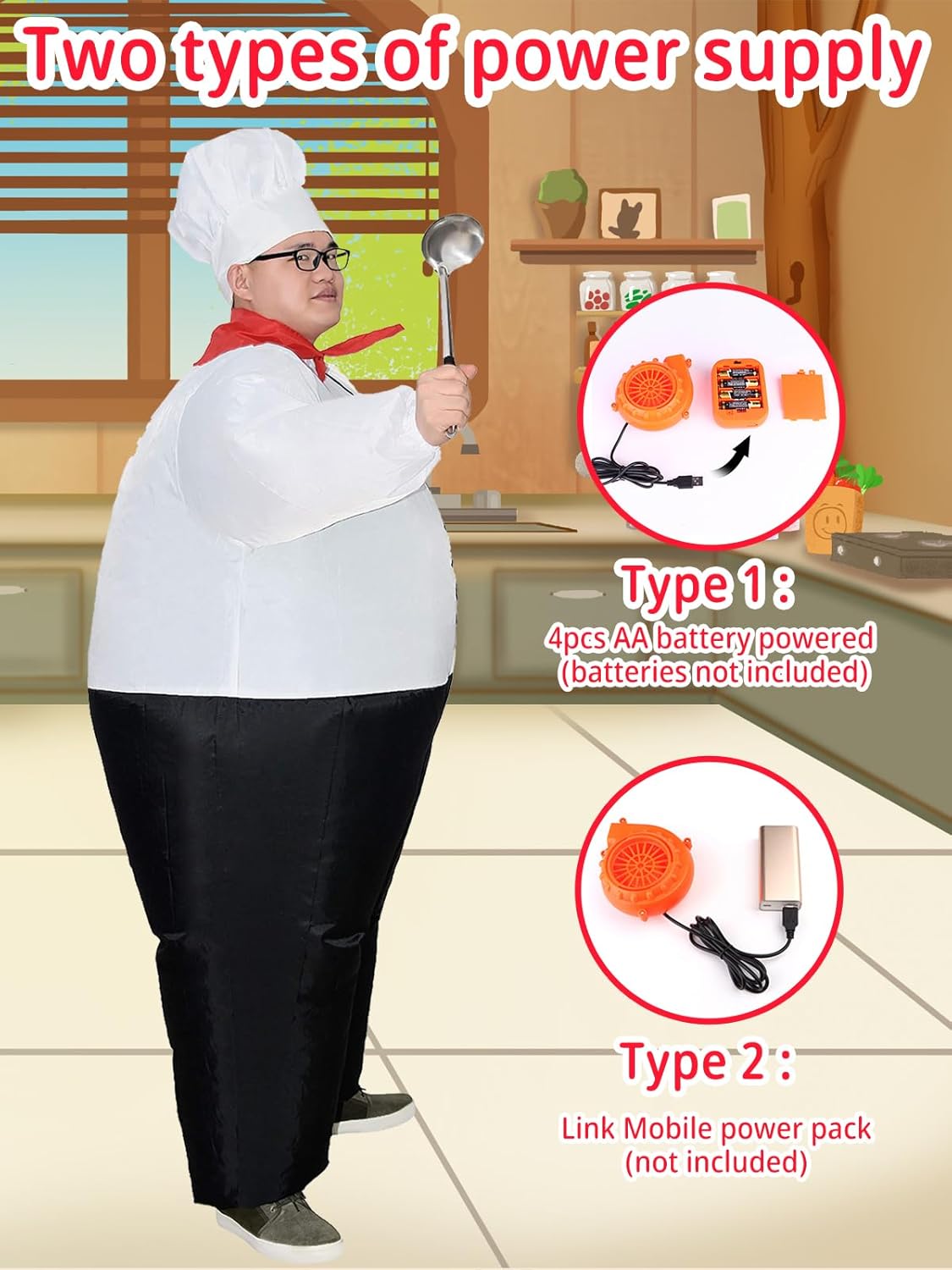 Inflatable Kitchen Cooking Chef Costume Blow Up Suit Fancy Dress
