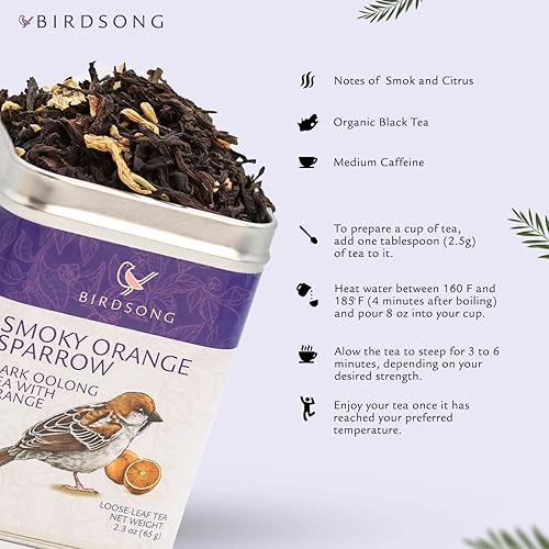 Vista 27 de Birdsong Rufous Pekoe - Té orgánico de Pekoe naranja de las Indias Orientales con malta, especias y notas de madera, té negro con cafeína dulce 100%