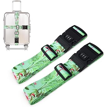 SUWEIR Set of 2 Luggage Straps with Combination Lock 5 x 190 cm - Adjustable Eye-catching Luggage Strap for Quick Finding Cross Strap to Prevent Suitcase Bursting