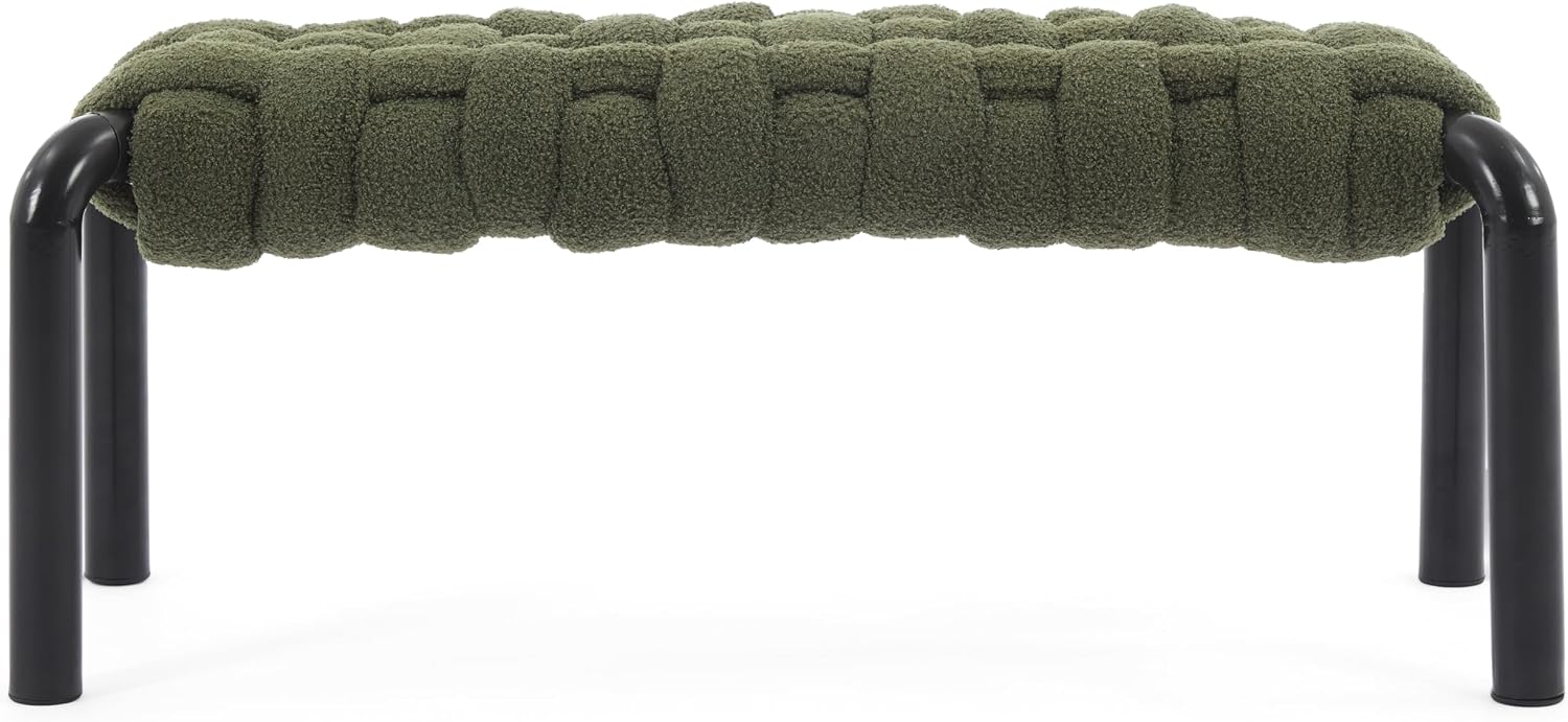Christopher Knight Home Roach 41" Modern Teddy Braided Upholstered Entryway Bench, Ottoman Bench with Curved Metal Legs, Long Footstool for Living Room Dining Room, End of Bed Ottoman, Olive Green