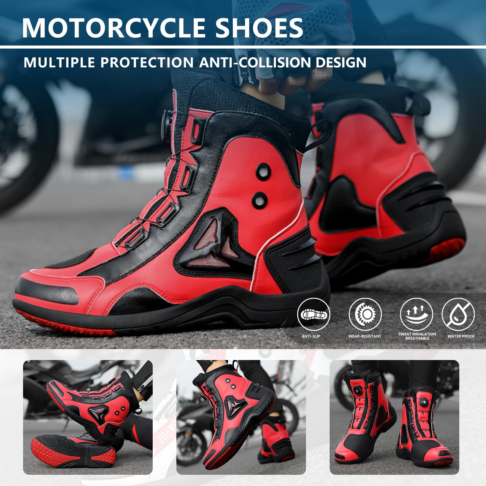 Chaussures de Moto pour Homme et Femme, Bottes de Moto Motard en Cuir Respirant avec Maintien de la Cheville, Semelles antidérapantes hydrofuges