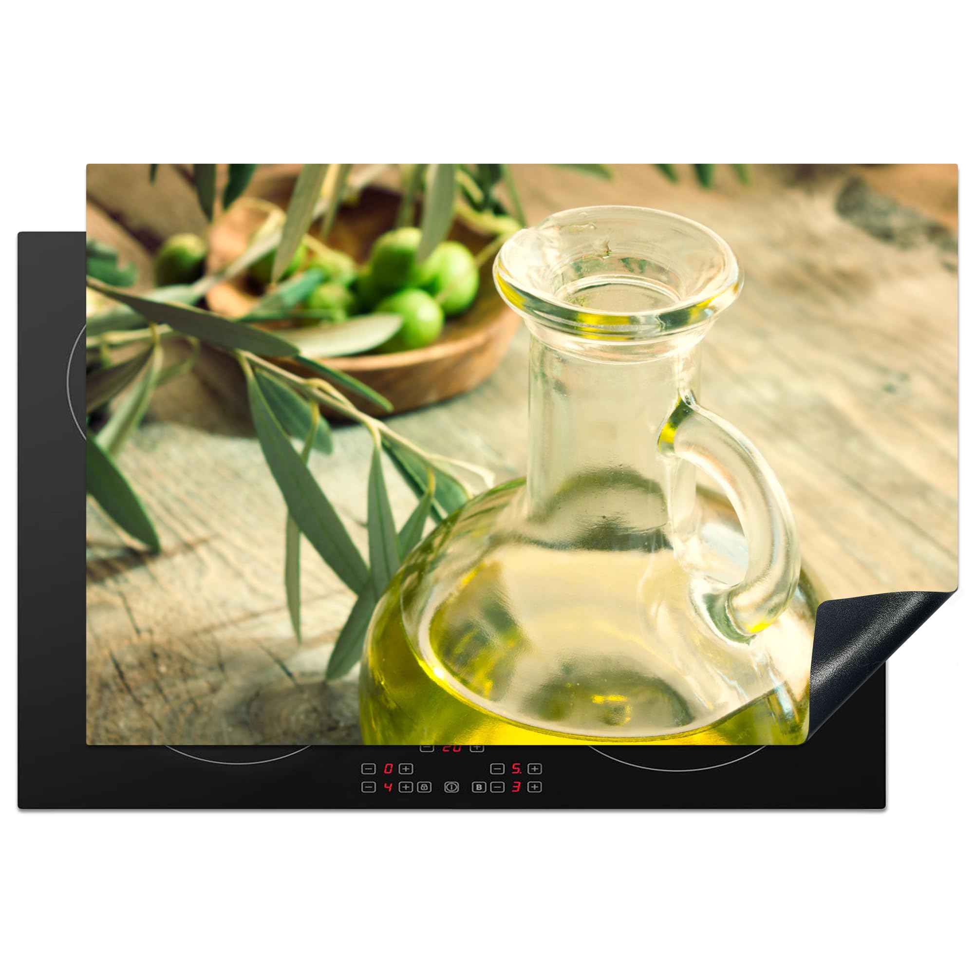 KitchenYeah© Induction Hob Protector Mat 20.5"x30.7" / 78x52 cm Cooker Top Protectors Cover Ceramic Covers Electric Hobs Vinyl Jug - Glass - Wood - Green