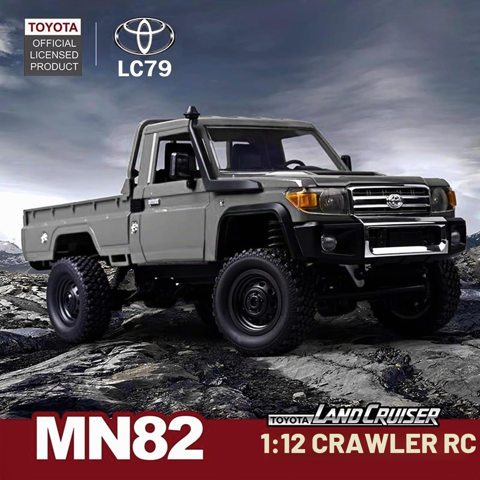 ARRIS Échelle 1/12 RC Crawler, MN-82P RTR RC Truck LC79 4x4 Véhicules tout-terrain 2,4 GHz RC Rock Car avec lumières LED, batterie 7,4 V 1200 mAh pour adultes (gris)
