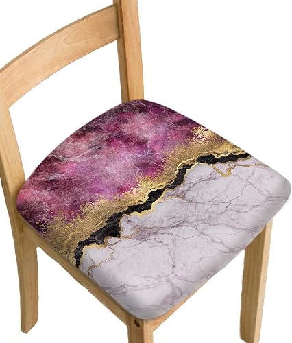ULQUISNCE Pink Chair Seat Cover Set of 2, Marble Pink Dining Chair Slipcovers St