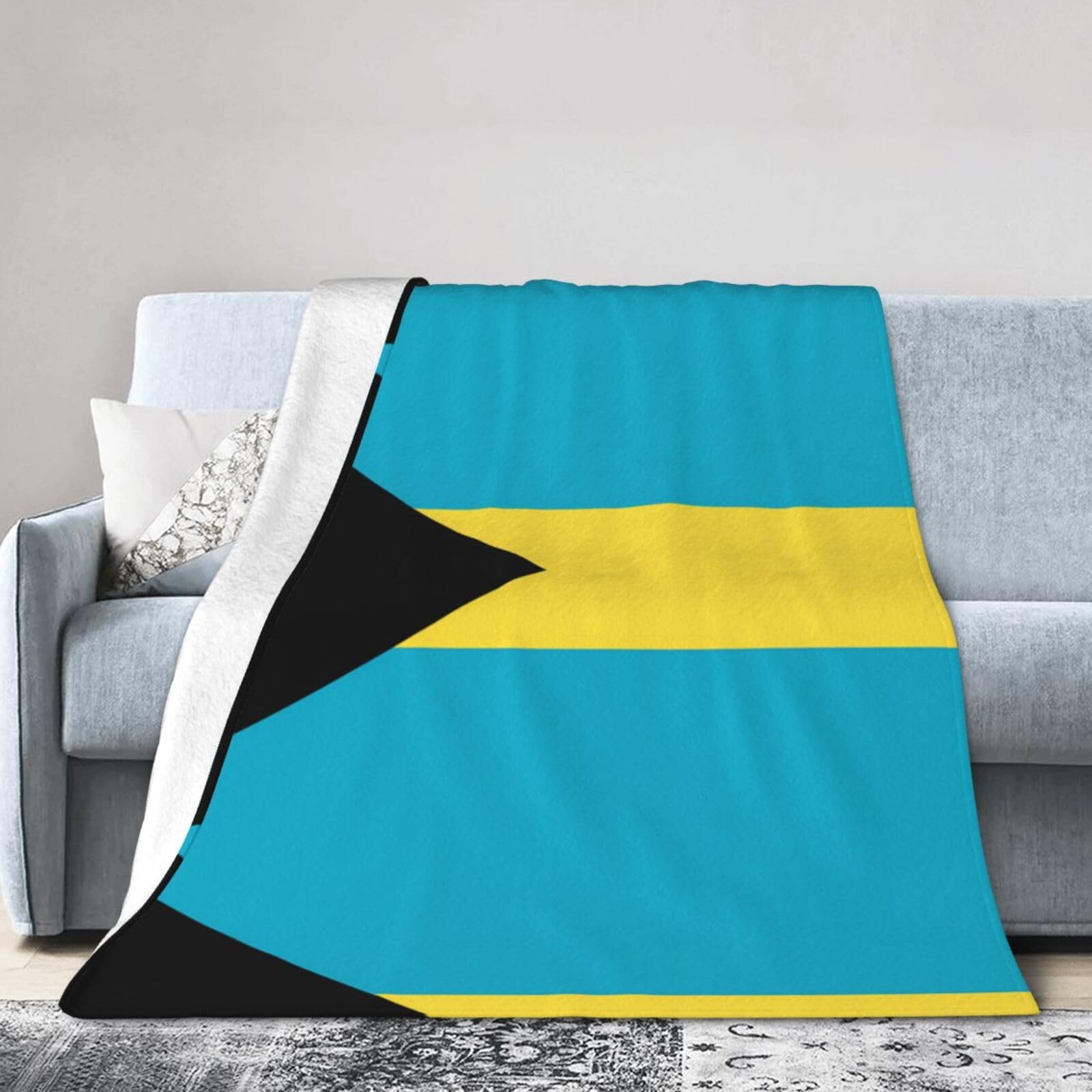 Flag of The Bahamas 80"x60" Fleece Blanket, Full Size, Super Soft, Suitable for Bed, Sofa, Camping, All Seasons
