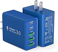 Vista 12 de [Paquete de 2] Cargador de pared USB C, 60 W, 5 puertos PD rápido, bloque de carga USB C, 2 USB C + 3USB A enchufe multipuerto, adaptador de blanco