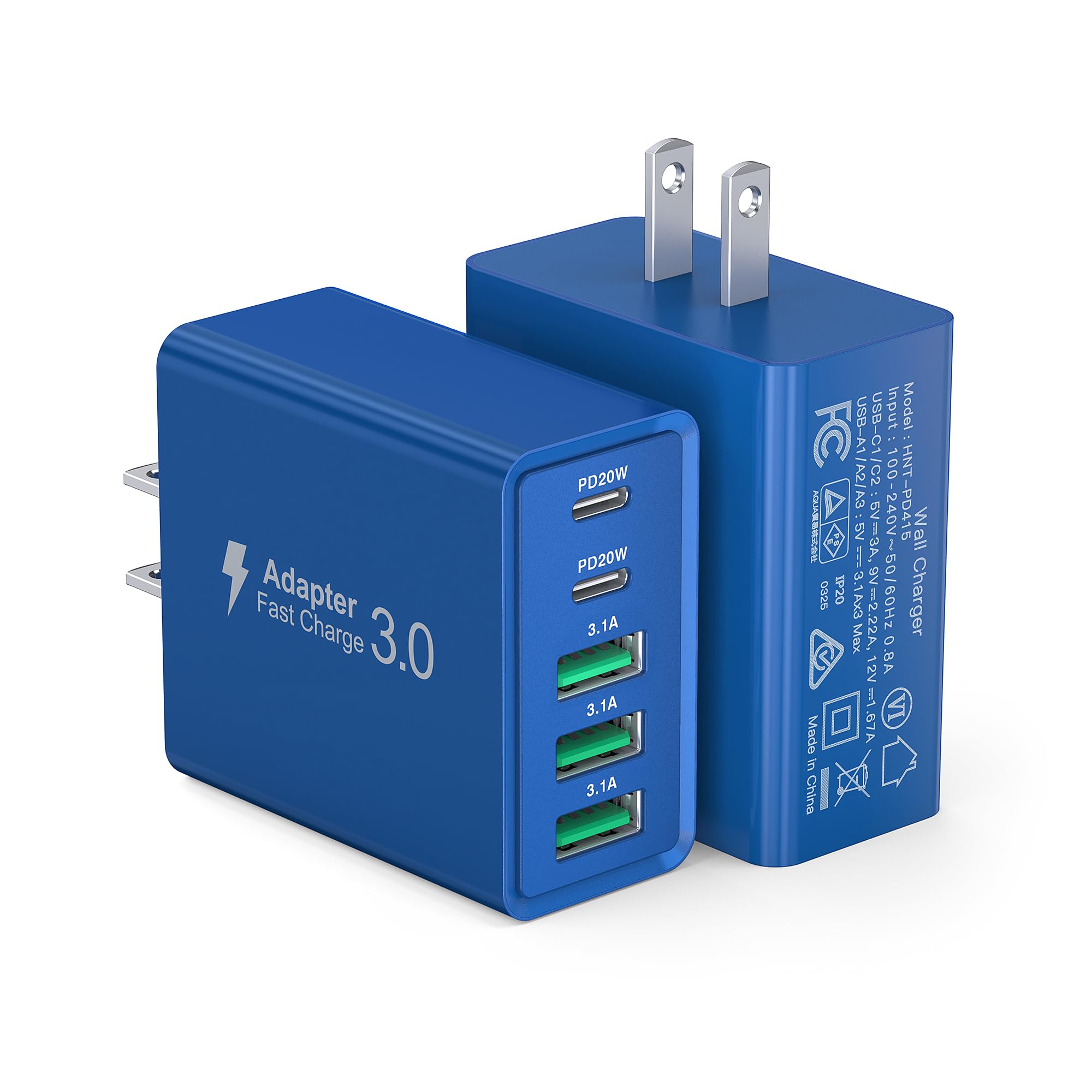 USB C Wall Charger, 50W USB C Charger Block 2-Pack 5-Port PD Fast Charging Blocks,Multiport 2USB C+3USB A Plug,Type C Power Adapter Brick Cube for