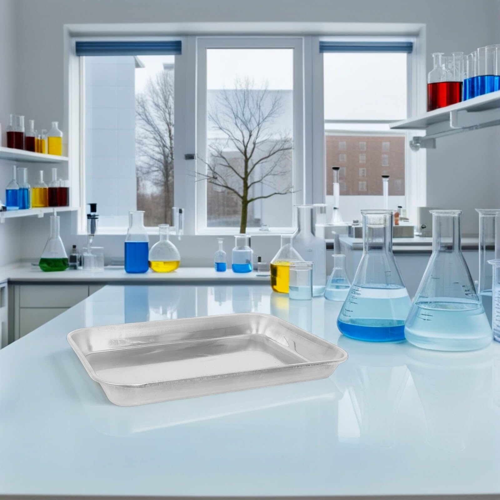 PRETYZOOM 4 Piezas Bandeja Inoxidable para Laboratorio con Plano Resistente al Calor sin Tapa para Almacenamiento de Instrumentos Médicos y Experimentos Científicos