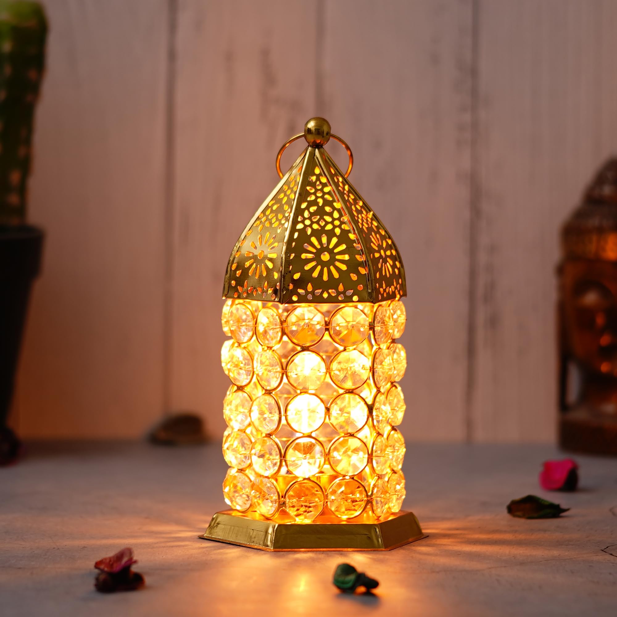 WebelKart Premium Crystal Lantern Shape Tealight Candle Holder for Home Decor |Tealight Holder for Diwali Decor (6.49" Inches Gold) Table Candle Stand (B0DBVV5NR2) Amazon Price History, Amazon Price Tracker