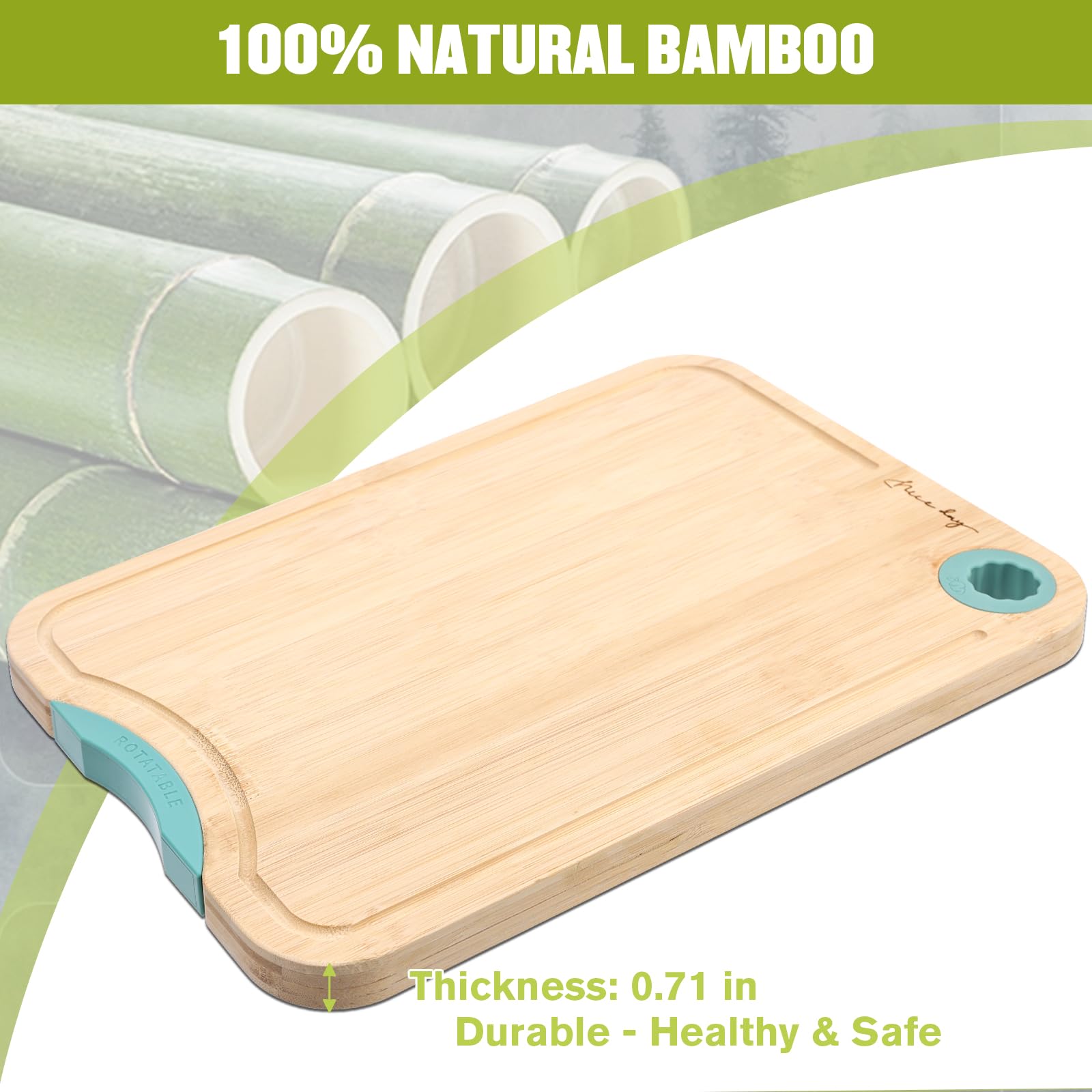 Tablas de cortar de madera para cocina, tabla de cortar de bambú de doble cara con ranura para jugo y soporte giratorio, tabla de cortar duradera y fácil de limpiar, regalo ideal para utensilios de