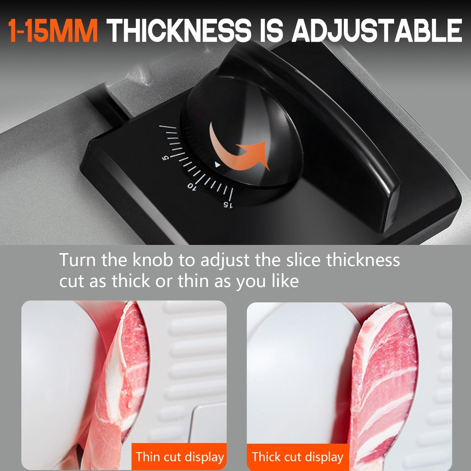 Electric Meat Slicer, 7.5" Stainless Steel Blade, Adjustable Thickness Deli Cutter for Cheese, Fruits, Vegetables & Bread, Non-Slip Feet, 220V Food Slicing Machine