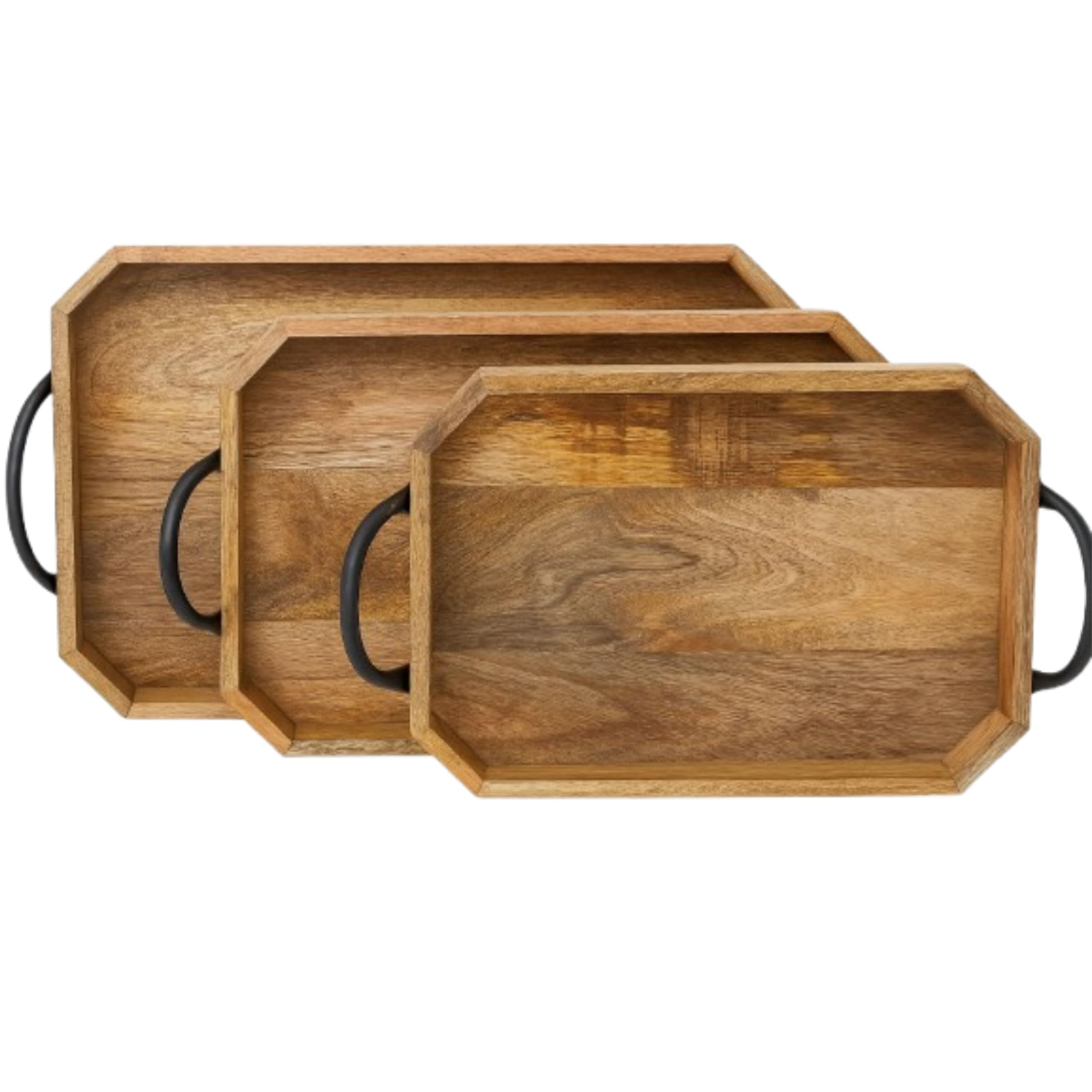 Plateaux en bois de service décoratifs lot de 3 avec poignées pour goûter et café