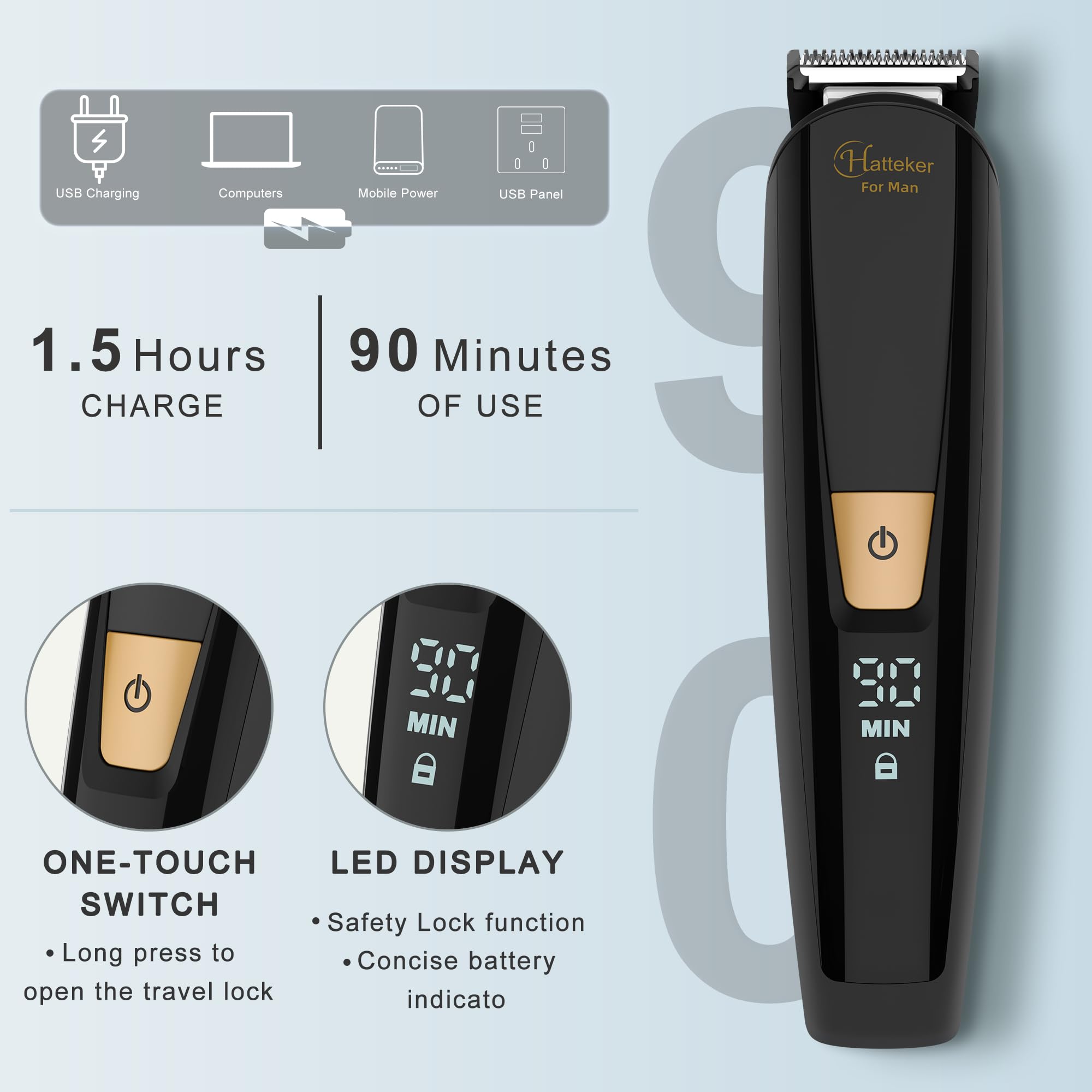 Hatteker Intimate Shaver Man Beard Trimmer Nose Hair Trimmer Electric Body Shaver Men 6-in-1 IPX7 Waterproof Bodygroomer Intimate Area for Chest Legs Armpit Groin Nose (black2) - Image 4